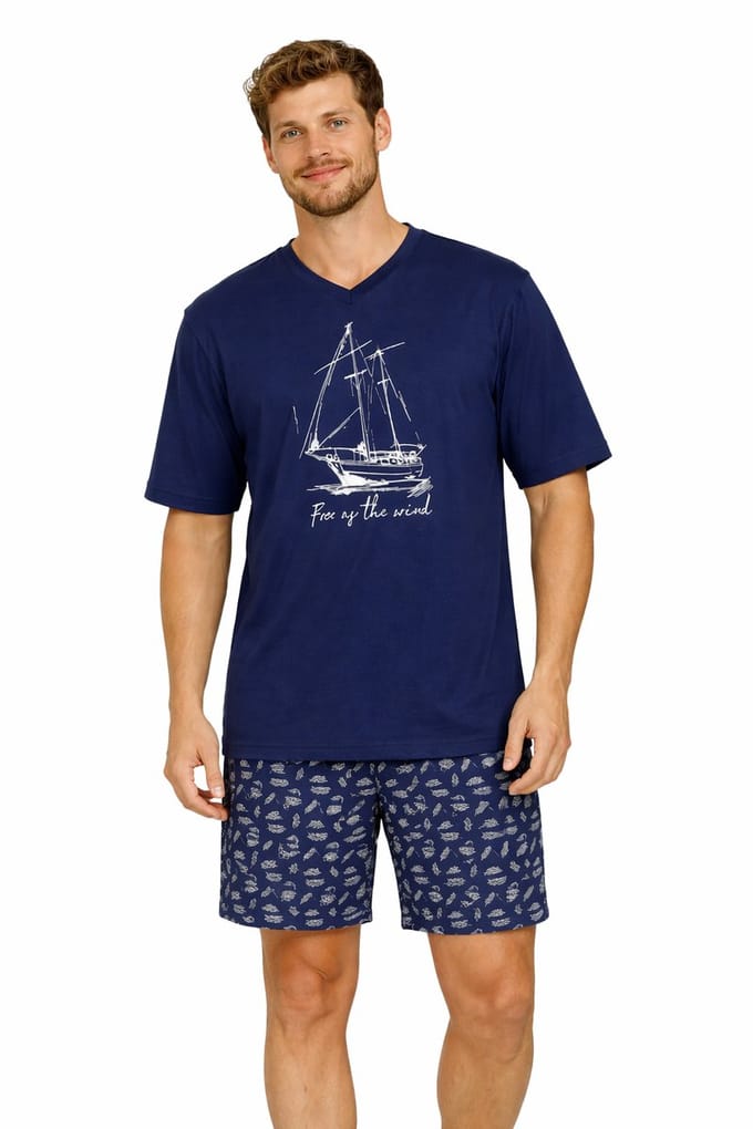 Comte - Heren Shortama – Donkerblauw – 100% Katoen - Maat L