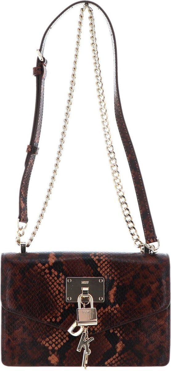 DKNY Leren Schoudertas Avondtas Elissa Shoulder Bag Chestnut Bruine