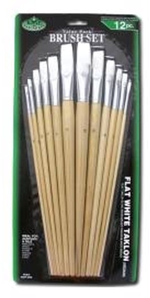 R&L White Taklon Flat Brush Set (Medium) - 12 Pack