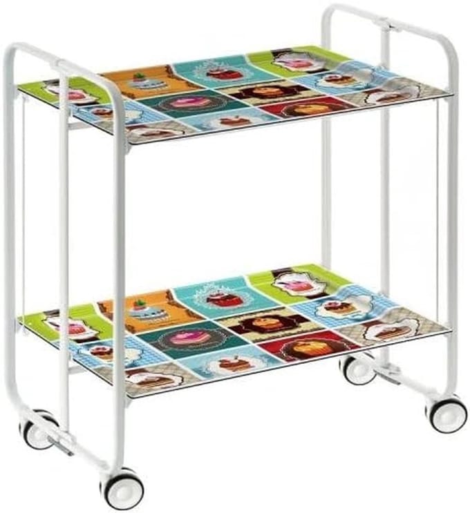 Opklapbare Serveertafel met 2 Planken en Wit Frame