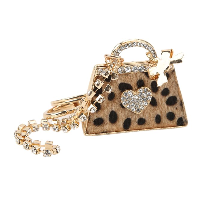 Luipaard Tas Sleutelhanger Exquise Persoonlijkheid Mode Handtas Sleutelhanger Ring Hanger Decoratie beige