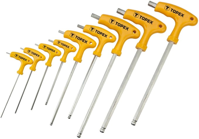 Topex - Torx T-sleutels - Set van 9 stuks - Chroom-Vanadium Staal - Ergonomische Handgreep