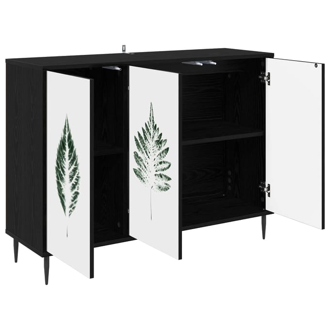 vidaXL - Dressoir - HANAU - Zwart - eiken - 102 - x - 33 - x - 76 - cm - Bewerkt - hout