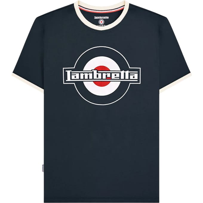 Lambretta Heren SS25 Ringer Logo T-Shirt (Donker marine/zilver)