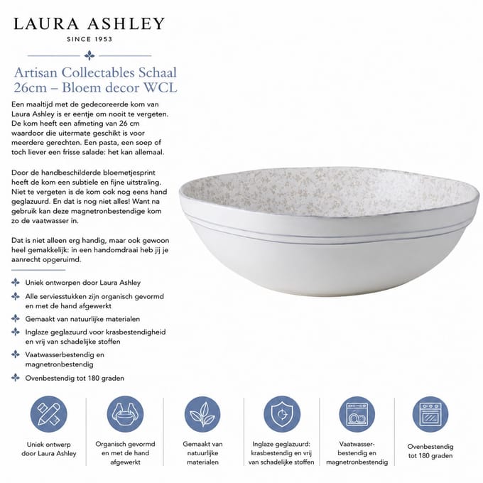 Laura Ashley Artisan Collectables Schaal - Serveerschaal - 26cm - Bloem decor WCL
