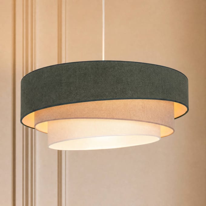 Duolla Hanglamp Trio, groen/beige, Ø 60 cm, textiel, E27