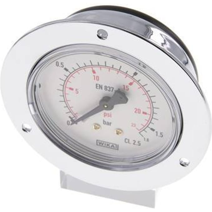 0..1.6 Bar Paneelmontage Manometer Staal/Messing 63 mm Klasse 2.5 (Voorflens) - MW01P663SH-FP