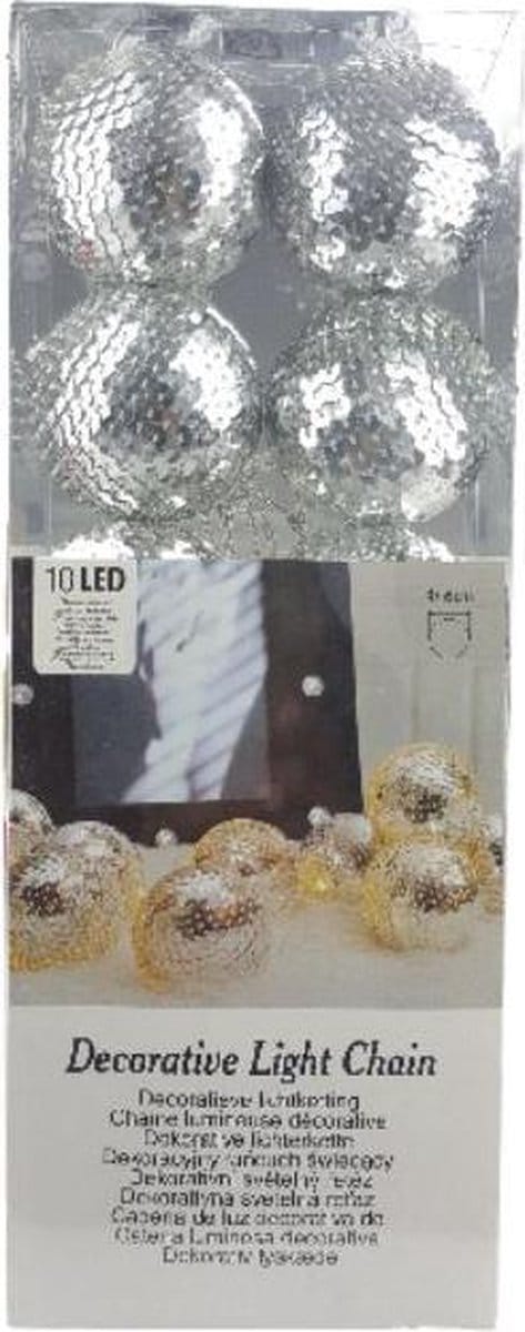 Decoratieve lichtslinger met pailletten - Zilver - 10 led lampen - Ø 6cm