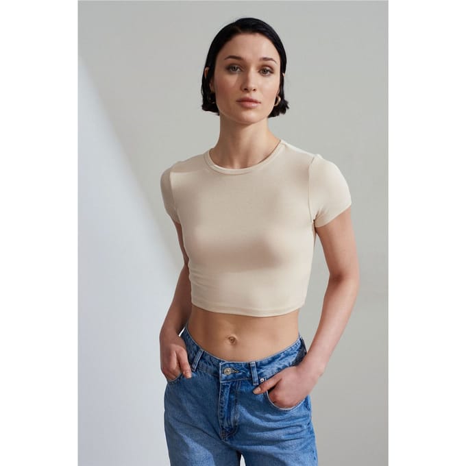 Dames Crop Slim-Fit Crew Neck T-Shirt