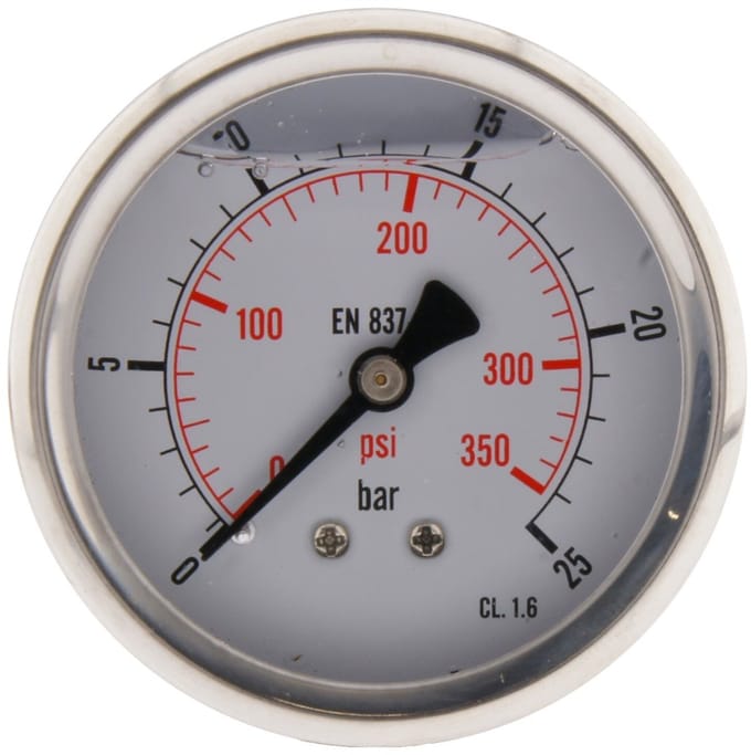 0..25 Bar Glycerine Manometer Achteraansluiting RVS/Messing 63 mm Klasse 1.6 - ML02563SHG
