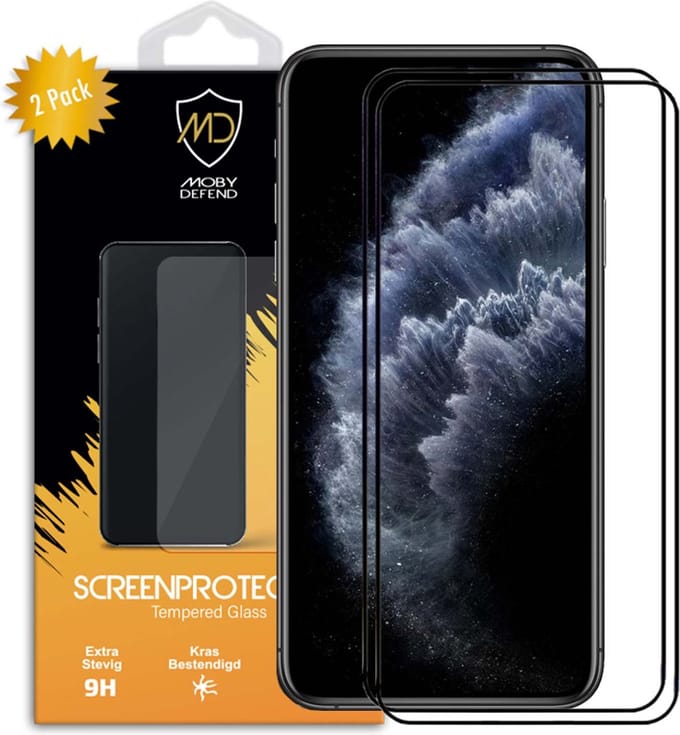 2-Pack MobyDefend Screenprotectors - Geschikt voor Apple iPhone 11 Pro Max / iPhone XS Max - Screensavers Met Zwarte Randen - Gehard Glas