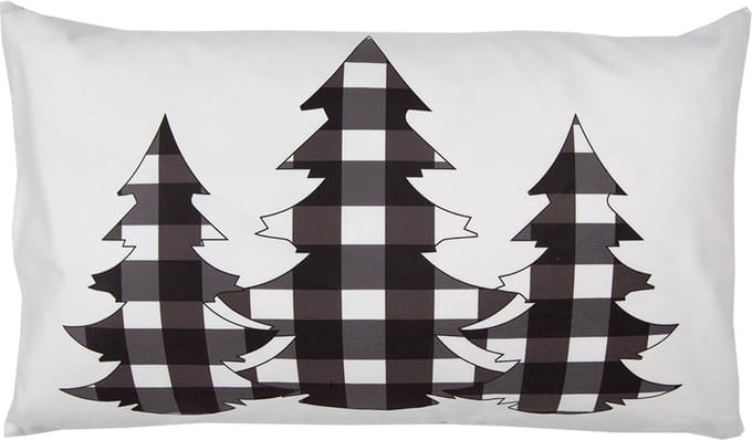 Clayre & Eef Kussenhoes 30x50 cm Wit Zwart Polyester Kerstbomen
