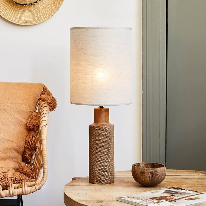 COREP Tafellamp Santal, beige/bruin, hoogte 63 cm, linnen/keramiek