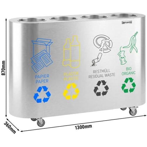 GGM Gastro Mülltrennsystem - 4 Behälter je 30 Liter - Edelstahl - mit 4 Rollen