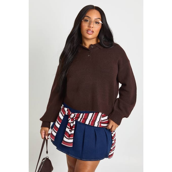 boohoo Dames JUMPER MET KNOPDETAIL | Chocolate | Maat: 22