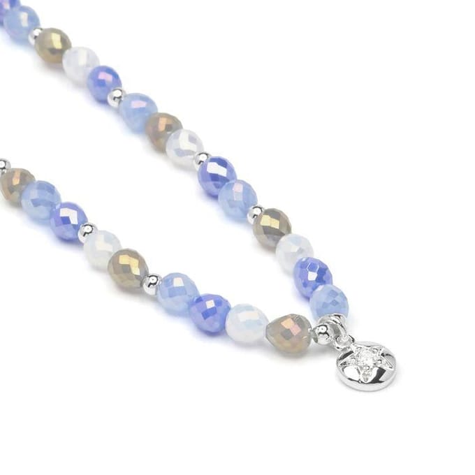 Luxenter Blauwe glazen ketting met rhodiumafwerking - Likdu