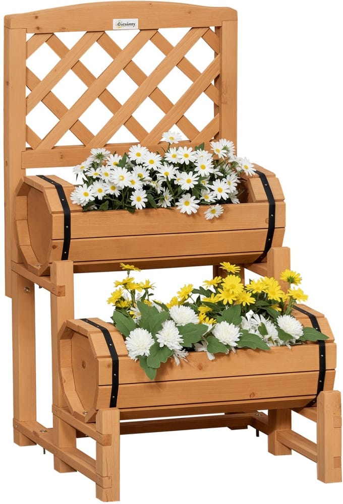 Outsunny - Bloembak - met Latwerk - 2 Dozen - met Trellis - Bruin
