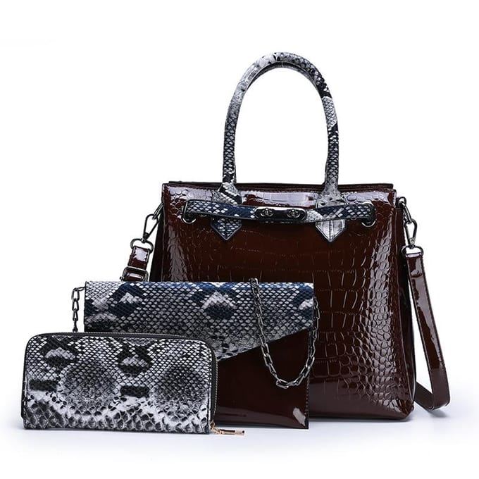 Sacs à main mode cuir modèle épaule bandoulière grande capacité porte-documents 3pc marron