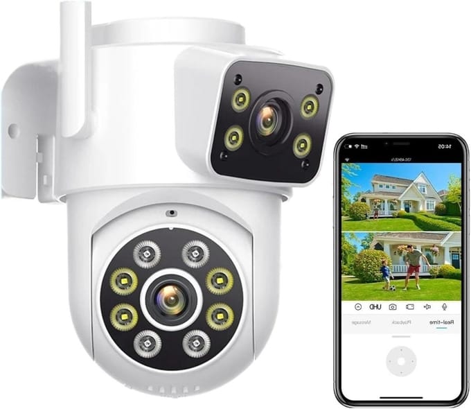 Beveiligingscamera Dubbele Lens - Wifi Camera PTZ - Huisbewaking - Dubbel Scherm - 6MP - Wit