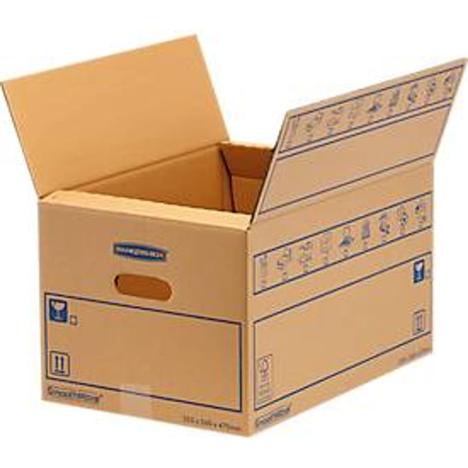 SmoothMove FastFold Standaard verhuisdoos, C-split golfkarton, handgrepen, H 270 x B 320 x D 470 mm, 39 L, 10 stuks, bruin