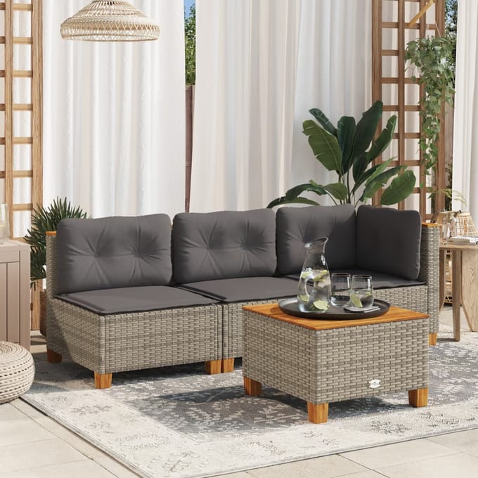 vidaXL - Tuinhoekbank - met - kussens - poly - rattan - grijs