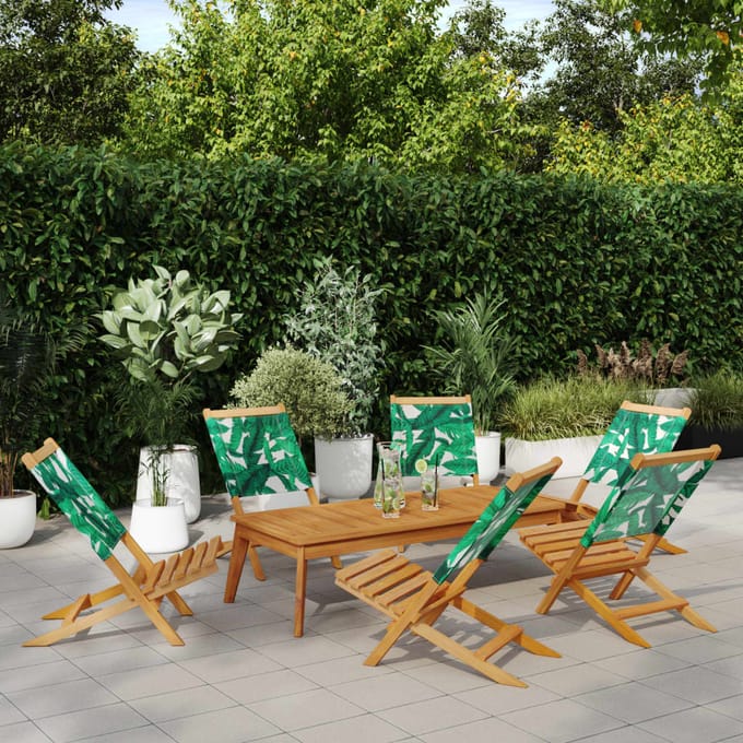 vidaXL - Klapstoelen, - 6 - stuks, - groene - stof - en - massief - hout