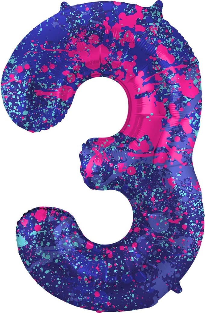 Folat - Folieballon Cijfer 3 Paint Splash - 86 cm