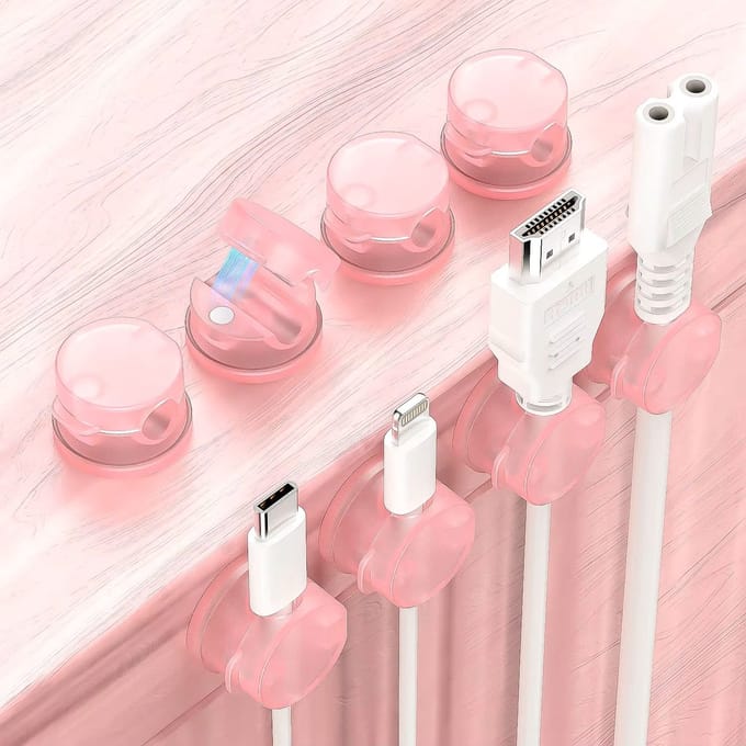 CableMate® Magnetische Kabelhouder - 6 stuks - Roterend - Roze - Zelfklevend - Kabelclips - Kabel organizer