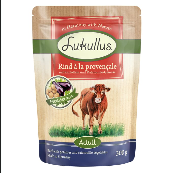 6x300g Natuurkost Graanvrij Rund La Provencale Lukullus Hondenvoer