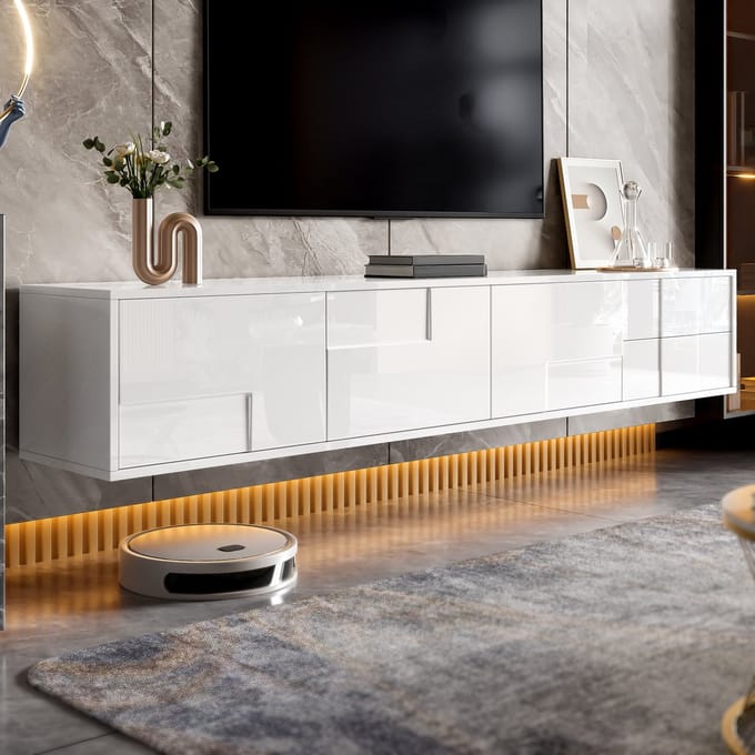 REDOM - Lowboard - MDF - hoogglans afwerking - 170 L x 30 B x 30,5 H White