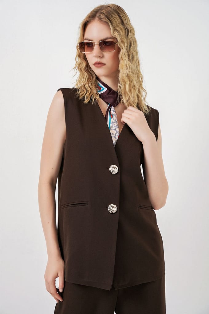 Lange V-hals Geknoopte Slim Fit Vest