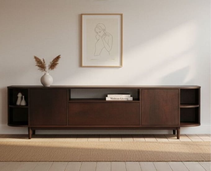 Tv meubel Milla mangohout 210x44x55cm - Bruin - Japandi
