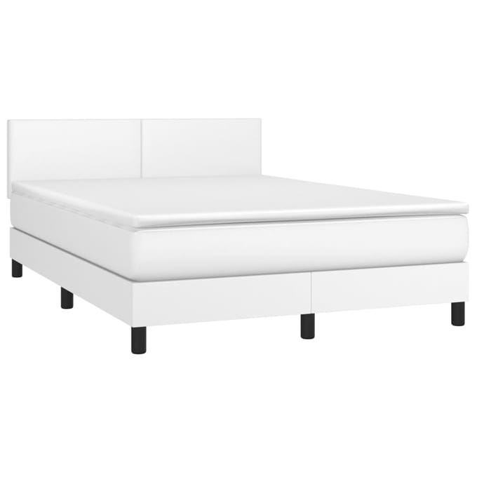 vidaXL - Boxspring - met - matras - en - LED - kunstleer - wit - 140x200 - cm