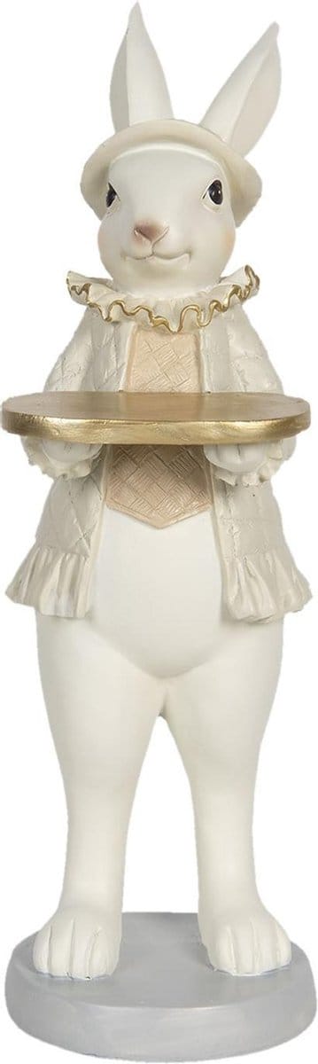 Clayre & Eef Decoratie Beeld Konijn 12*9*31 cm Wit Kunststof Decoratief Figuur Decoratieve Accessoires Woonaccessoires