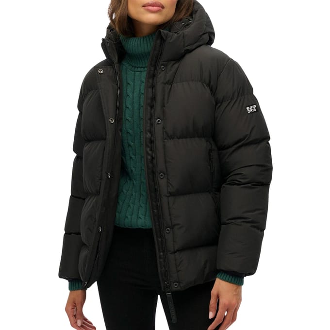 Superdry Sportieve Halflange Gewatteerde Jas Met Capuchon Black Grootte: 36
