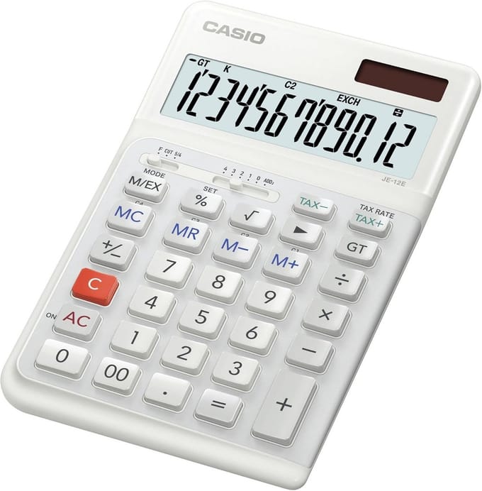 Ergonomische Bureaurekenmachine 12 Cijfers met Belasting- en Valutaberekening
