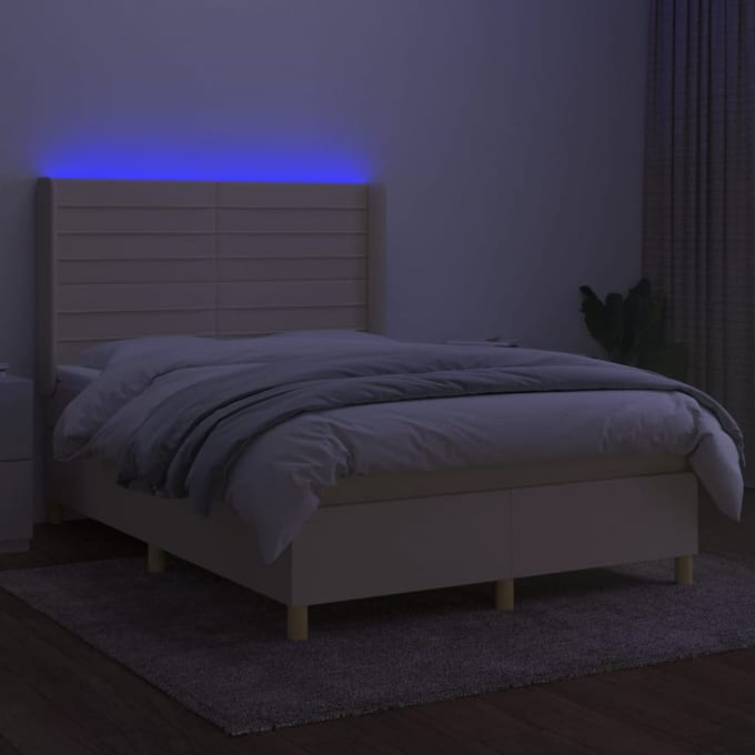 vidaXL - Boxspring - met - matras - en - LED - stof - crèmekleurig - 140x190 - cm