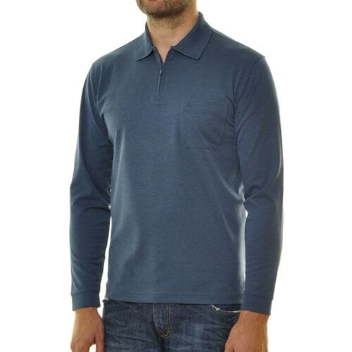 Ragman Zipper Softknit Polo Longsleeve Breast Pocket Azure / male