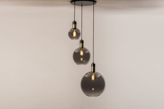 Lumidora Hanglamp 73848 - JULIUS - 3 Lichts - E27 - Zwart - Grijs - Metaal - ⌀ 70 cm