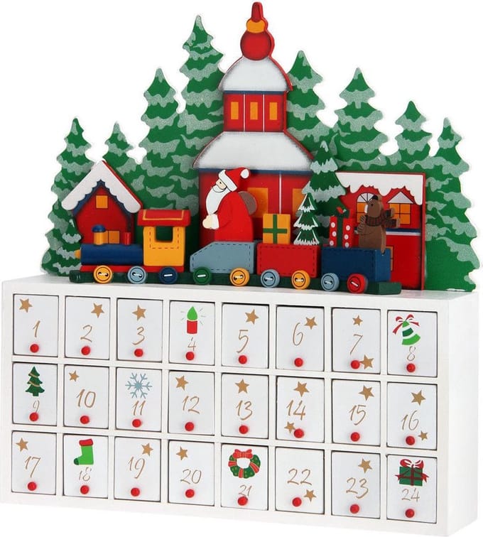 Advent kalender kerstlandschap met lades, kerst kalender, Kerstmis