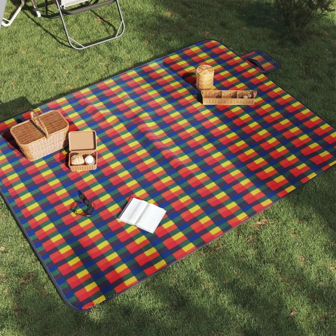 vidaXL - Picknickkleed - opvouwbaar - geruit - 200x150 - cm - fluweel - meerkleurig