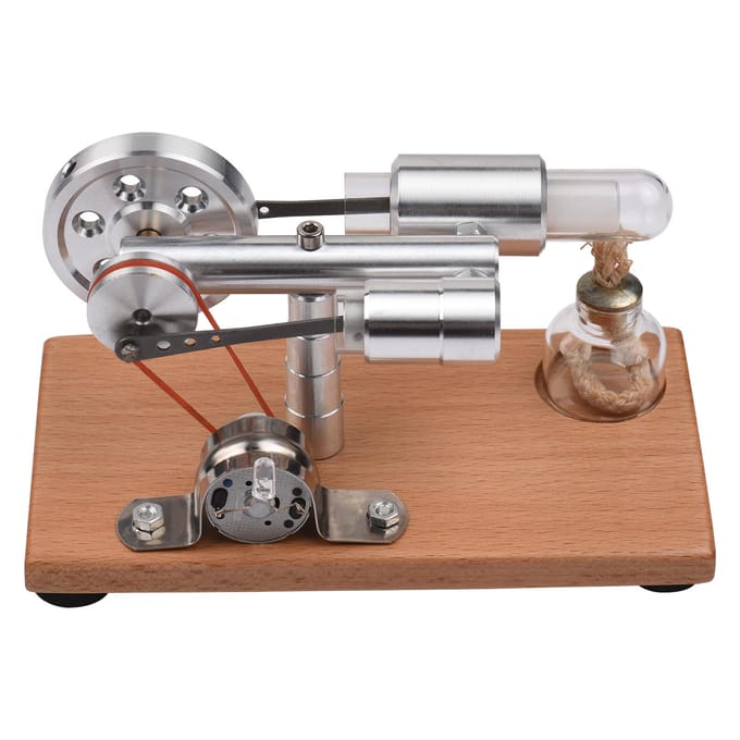 Stirlingmotor Kit Elektriciteitsgenerator Heteluchtmotor Model met LED-licht Vliewielontwerp gray