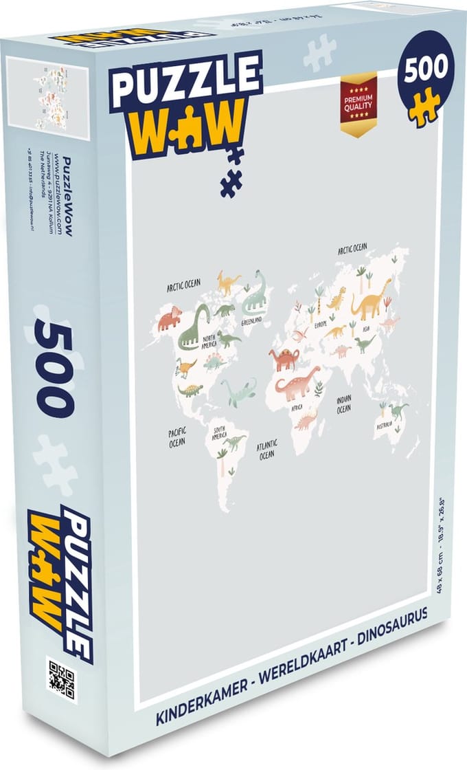 Puzzel Kinderkamer - Wereldkaart - Dinosaurus - Legpuzzel - Puzzel 500 stukjes