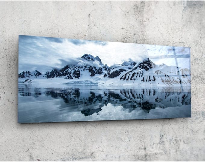 Panorama Glasschilderij - Besneeuwde bergen - Landschappen - 92 x 36 cm