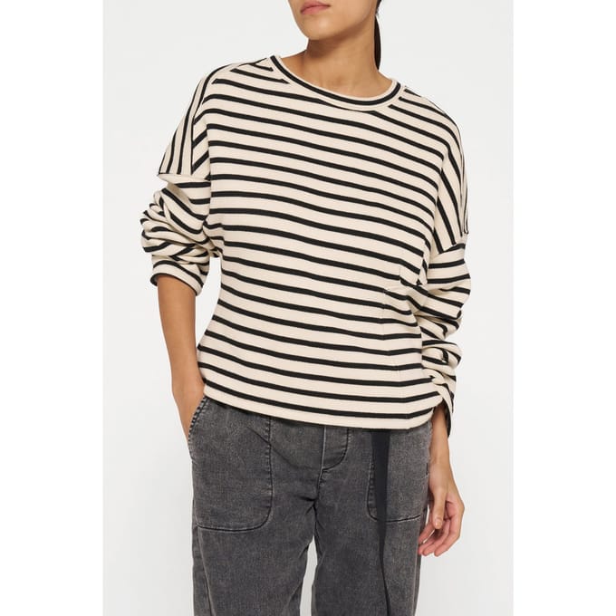 10DAYS Sweater Smock Stripes Light Natural/black Maat: XXS | Sweaters Outlet | Dames | Zwart