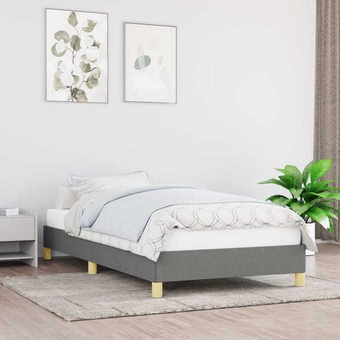 vidaXL - Bedframe - zonder - matras - 90x190 - cm - stof - donkergrijs