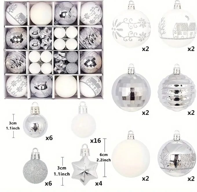 Nivard Kerstballen - Kerstversiering - Plastic - Mix 6- Kerstballenset - 44 stuks