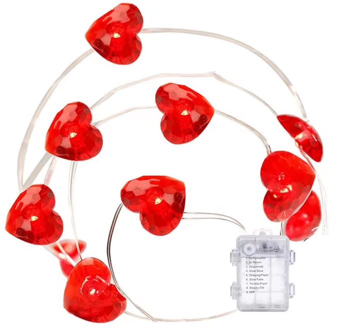 Scoby - LED Hartjesslinger - Hartjes Lampjes - Tafeldecoratie - Heart String Lights - Sfeerverlichting - 10 Hartjes - Rood