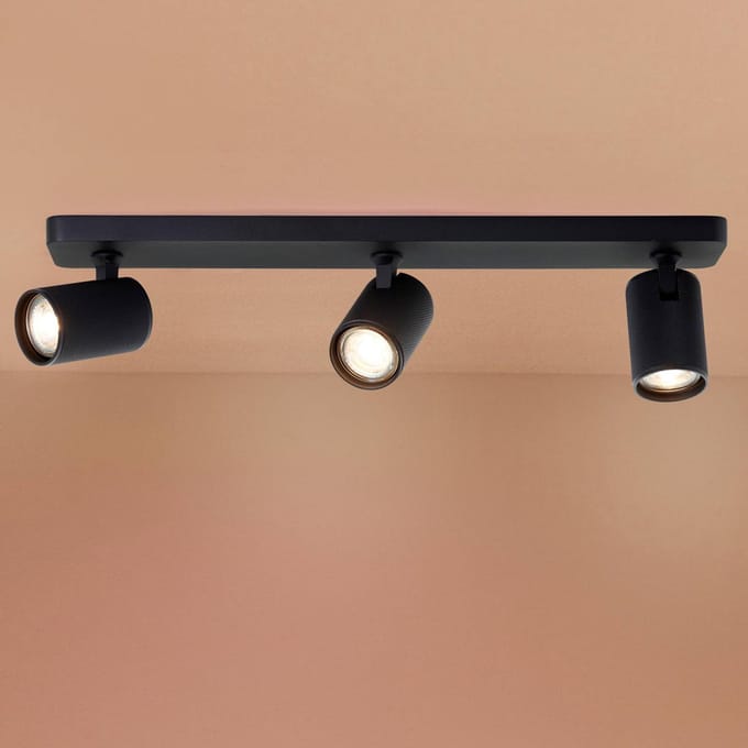 Brilliant Plafondspot Marty, lengte 53 cm, zandzwart, 3-lamps.