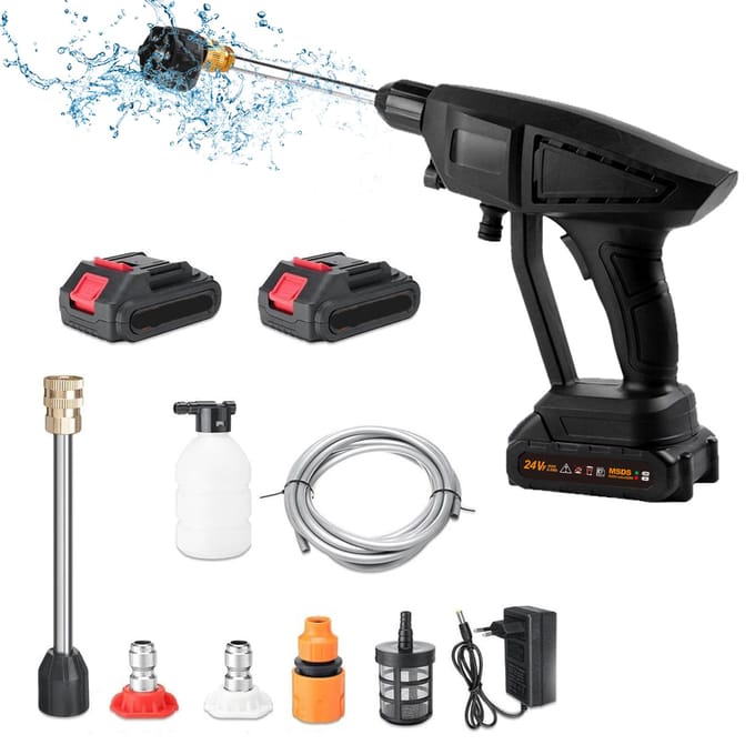 Draadloze hogedrukreiniger, 6 spuitmodi 120PSI draagbare hogedrukreiniger, handheld met batterij zwart